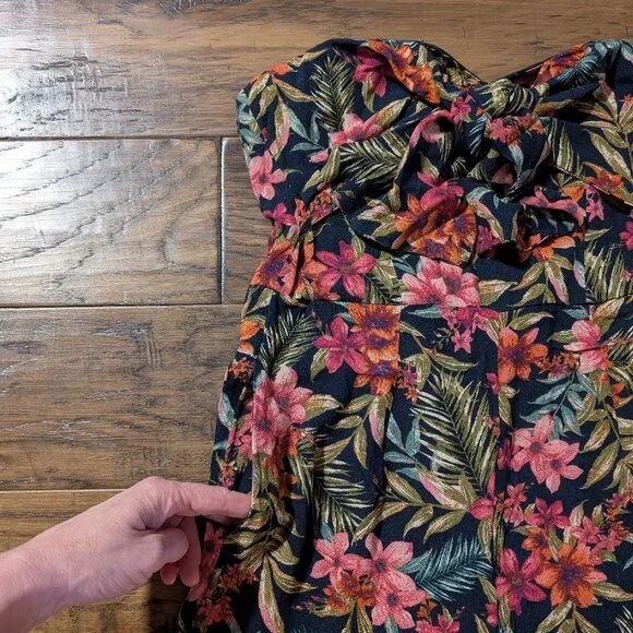 American Eagle jumpsuit wide leg tie front strapless tropical print size XS - Picture 14 of 16